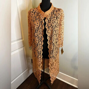 Vintage 1940s Handmade Orange Battenburg Lace Open Front Closure 3/4 Sleeve Coat